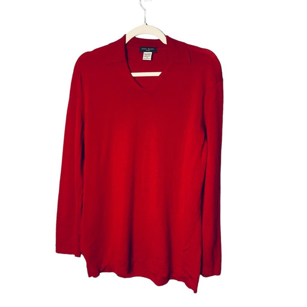 Henri Bendel Women Size Small 100%‎ Extra Fine Merino Wool Red Collared Sweater